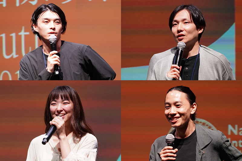 登壇したキャストのみなさん。五十嵐諒さん（左上）、花純あやのさん（左下）巴山祐樹さん（右上）、在原貴生さん（右下）