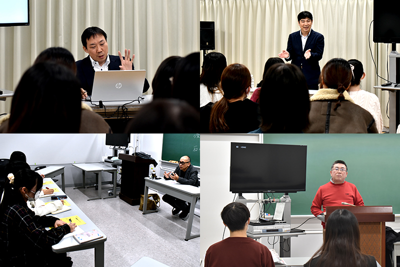 劇団プロダクション養成所説明会にお越しいただいた、アクセント様（左上）、アトミックモンキー様（右上）、演劇集団 円様（左下）、サンミュージック様（右下）