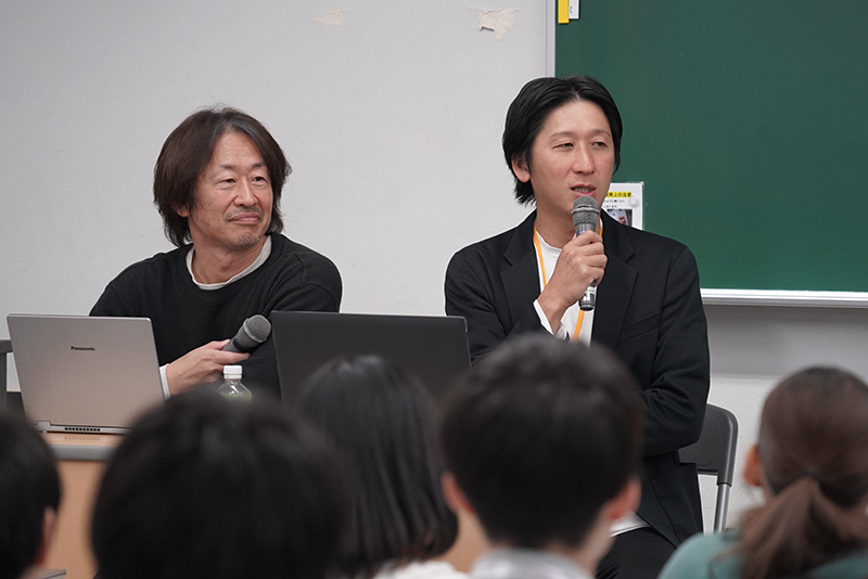 （株）フレックスの鳴坂昇大さんと那須雅人さんが来校！