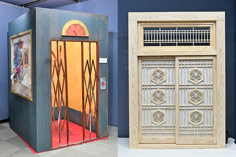 左：ホラー映画を想定したセット「RUN!!!」
右：大道具「組子細工」